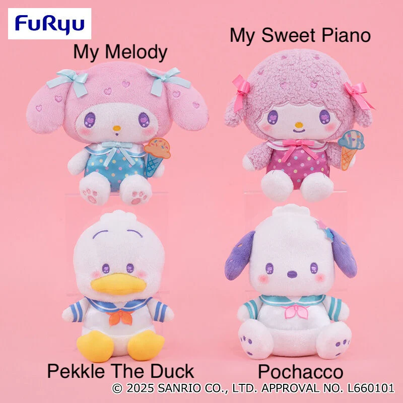 Sanrio Characters My Melody Ichigo Shimbun No. 653 Plushies - My Melody, My Sweet Piano, Pekkle the Duck and Pochacco (8 Inches) - Image 2