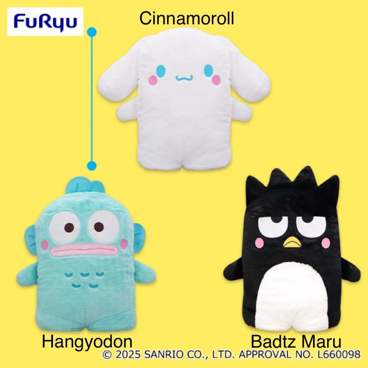 Sanrio Happy Danbui Dome Friends BIG Plush Toy - Cinnamoroll, Badtz Maru and Hangyodon (21 Inches) - Image 2