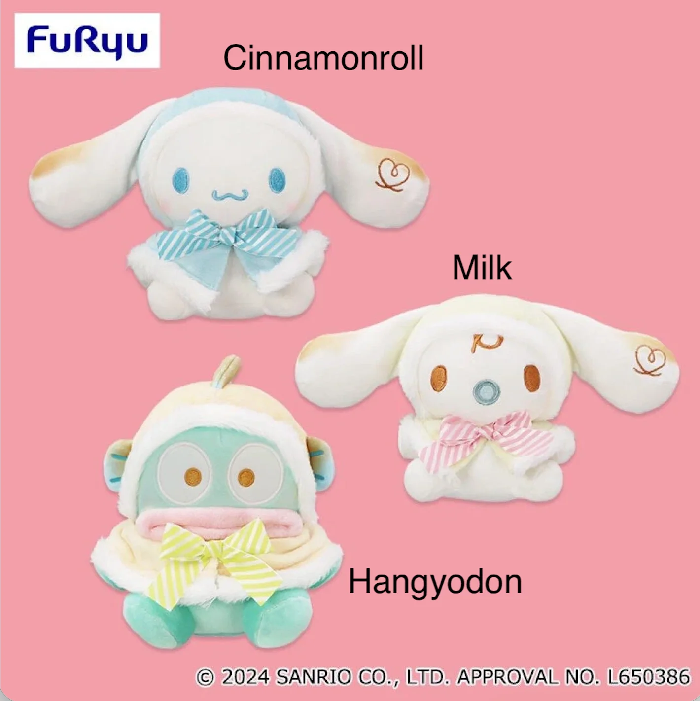 Sanrio Mashumarumu Colorful Cape Plushies - Cinnamonroll, Milk and Hangyadon (6 Inches) - Image 2